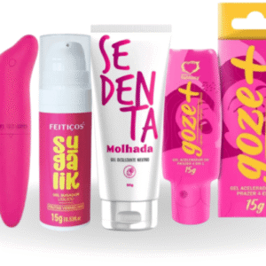 Kit Sugador Liquido Sugalik, Excitante Goze+, Lubrificante Sedenta Molhada E Vibrador Golfinho